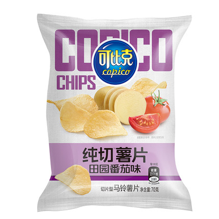 可比克纯切薯片田园番茄味70克/包